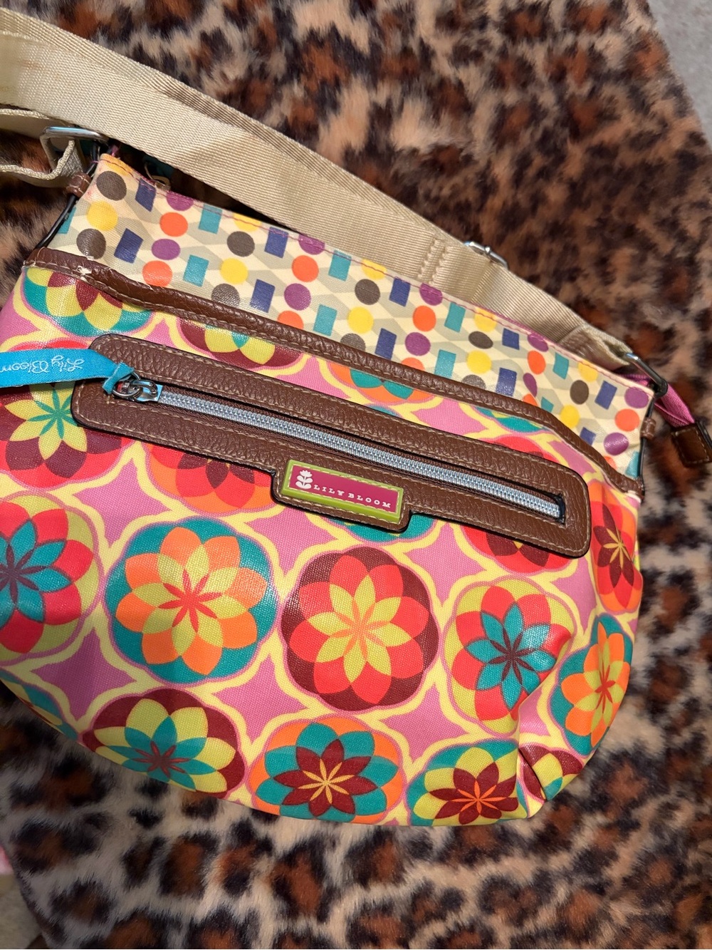 Lily Bloom Pink Multicolor Geometric Floral Crossbody Bag